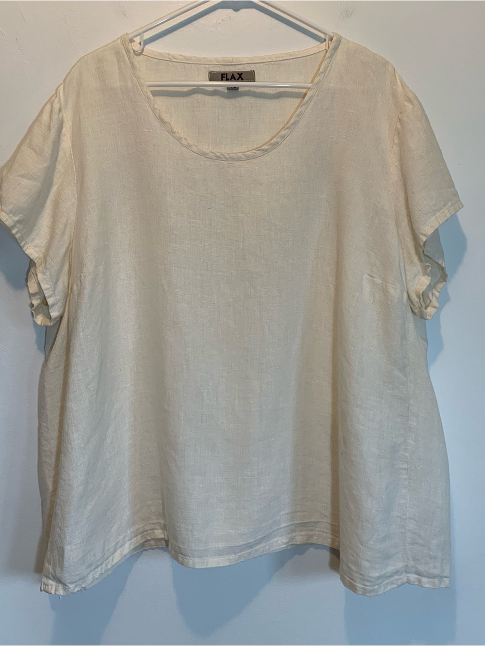 Flax Linen Short Sleeve Tunic Top 1X Ivory